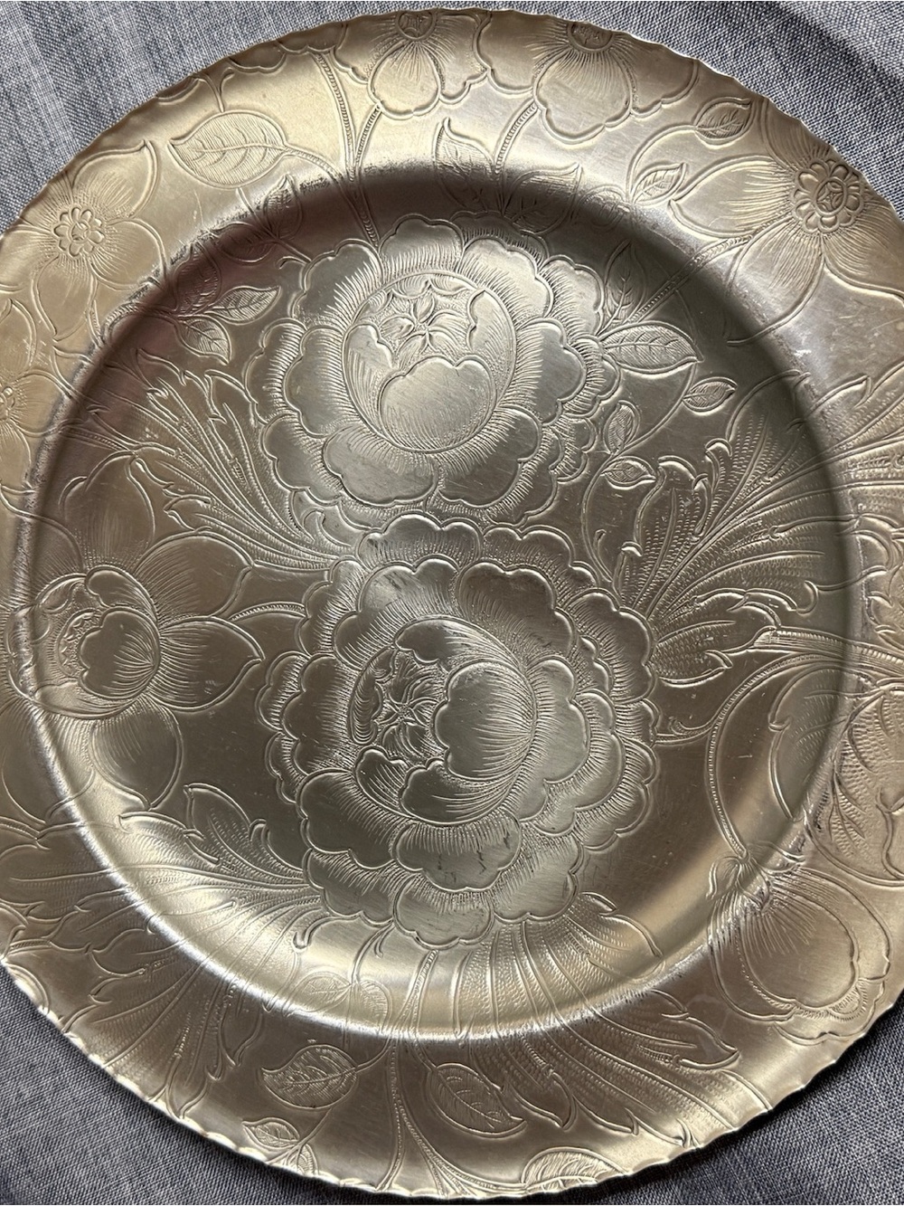 Vintage Embossed Aluminum Floral Plate Farmhouse Wall Decor